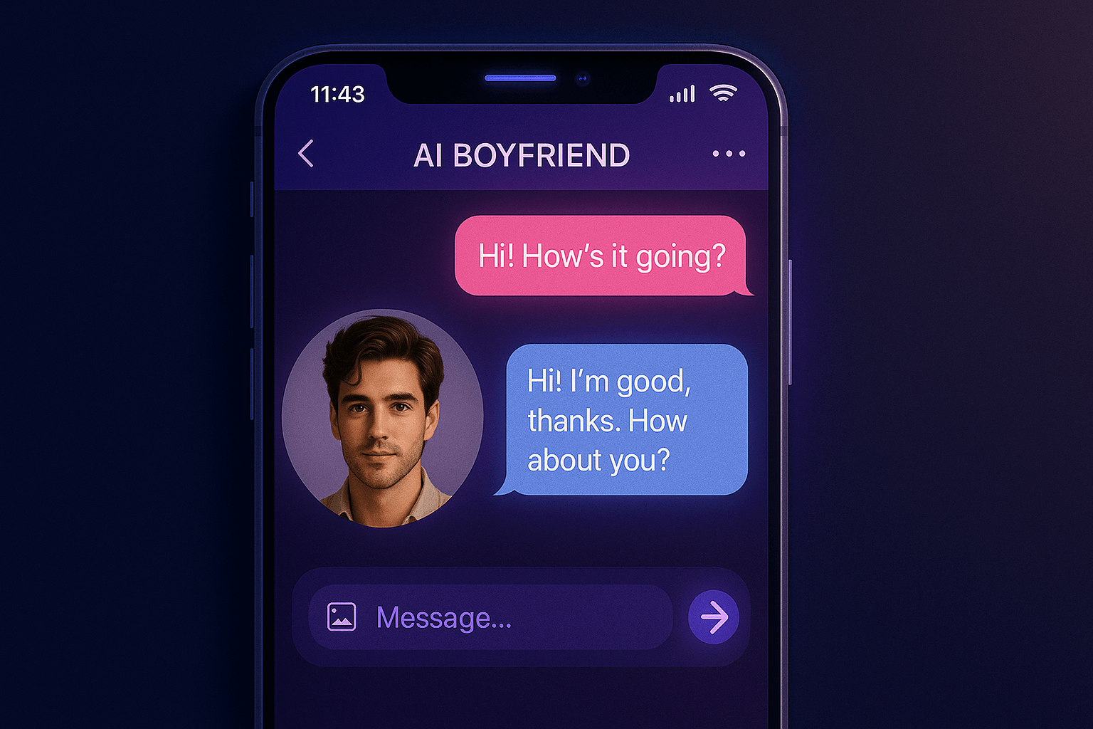 Person chatting with AI Boyfriend app